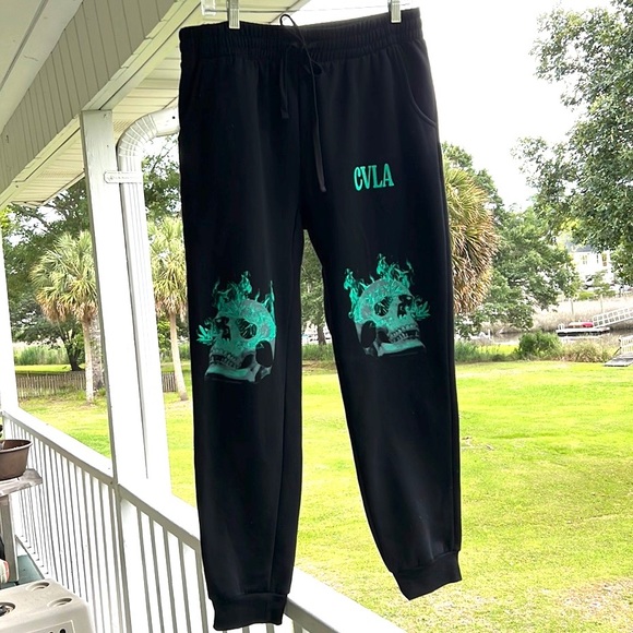 CVLA - CV Los Angeles Black Joggers Super Cool Green Skull Graphics 💀 - Picture 3 of 7